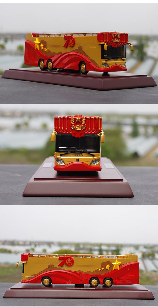 Original factory 1:42 Foton AUV 70th aniversary Concierge Car Double Decker Sight bus alloy model for collection