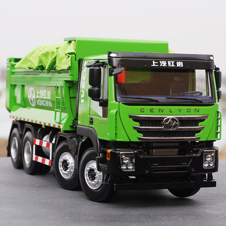 Original factory Green/Red 1:24 SAIC Hongyan IVECO GISINFO intelligent 8*4 6*4 diecast dump truck model for gift, collection