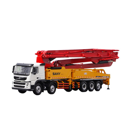 High-Fidelity 1:50 SANY Volvo 62M Diecast Concrete Pump Truck Model - Alloy Volvo Engineering Vehicle with Extendable Boom & Rotating Cabin