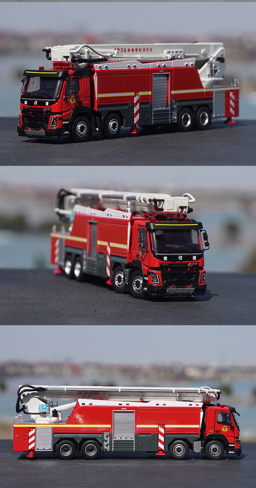 Original factory 1:50 Volvo lift high jet three-phase jet fire truck simulation alloy model China fire rescue gift Original factory 1:50 Volvo lift high jet three-phase jet fire truck simulation alloy model China fire rescue gift