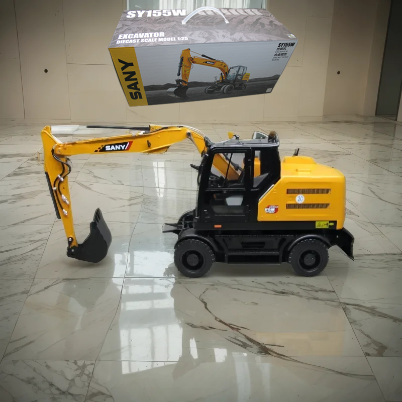 Original factory 1:25 Scale SANY SY155W Diecast Wheel Excavator Model for Collection, Gift