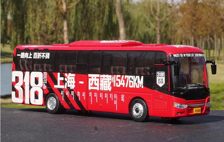 Original factory 1:43 Zhongtong 318 Sichuan-Tibet tour painting bus model Shixuan alloy simulation bus model