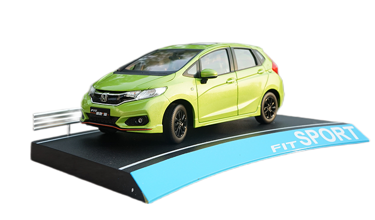 Original factory authentic 1:18 Honda FIT 2018 sport Jazz blue/green hatchback diecast car model for gift, toys, collection