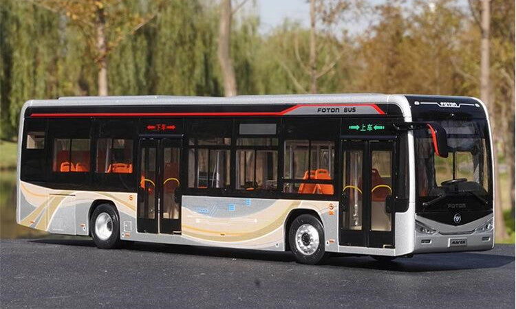 1:36 Foton BJ6129EVCA New Energy Electric Diecast Bus Model – Alloy City Bus Collectible with Lights & Openable Doors