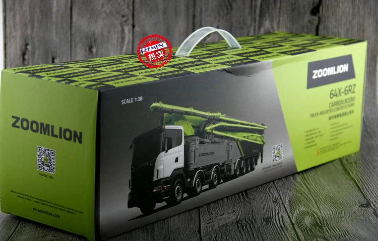 Zoomlion 64X-6RZ Carbon Fiber Boom Concrete Pump Truck Model | 1:38 Diecast Alloy | Aurora Green Mercedes Chassis