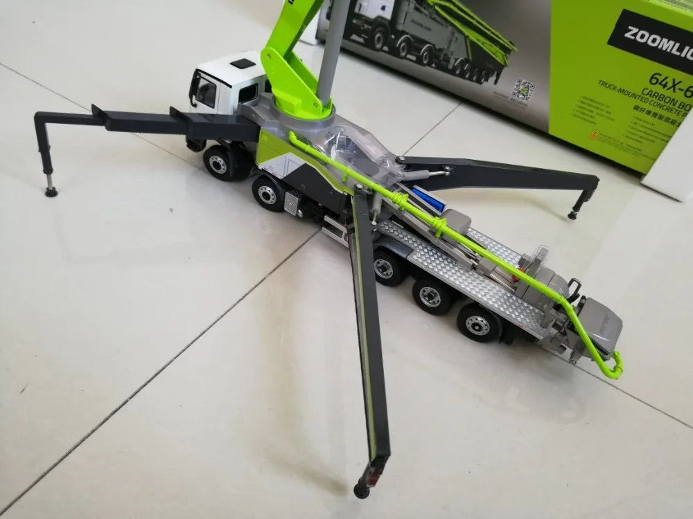 Zoomlion 64X-6RZ Carbon Fiber Boom Concrete Pump Truck Model | 1:38 Diecast Alloy | Aurora Green Mercedes Chassis