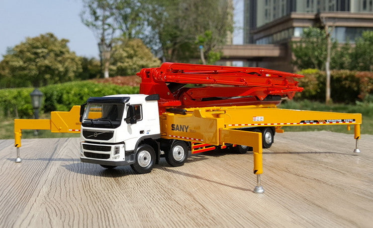 High-Fidelity 1:50 SANY Volvo 62M Diecast Concrete Pump Truck Model - Alloy Volvo Engineering Vehicle with Extendable Boom & Rotating Cabin