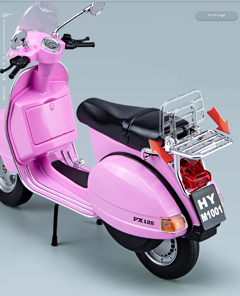 Original 1:10 Vespa 125 Classics Motorcycle Model Alloy Scooter Off Road Autocycle Simulation Collectibles for Gift, Toys
