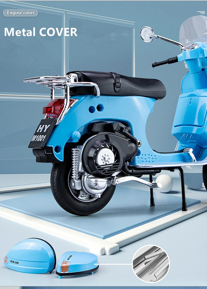 Original 1:10 Vespa 125 Classics Motorcycle Model Alloy Scooter Off Road Autocycle Simulation Collectibles for Gift, Toys