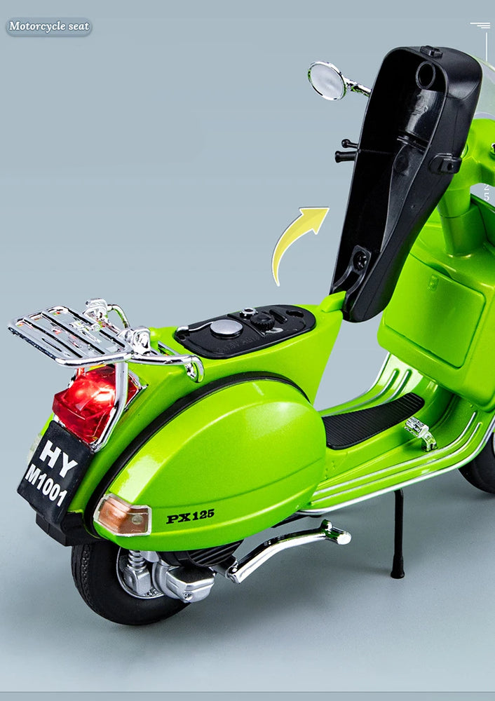 Original 1:10 Vespa 125 Classics Motorcycle Model Alloy Scooter Off Road Autocycle Simulation Collectibles for Gift, Toys