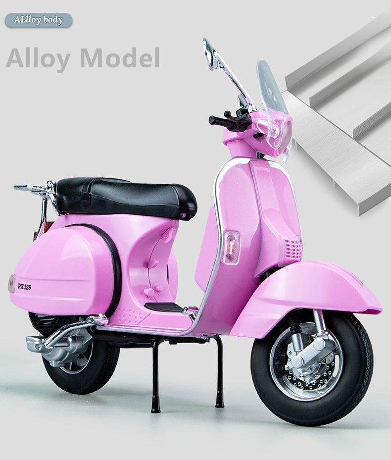 Original 1:10 Vespa 125 Classics Motorcycle Model Alloy Scooter Off Road Autocycle Simulation Collectibles for Gift, Toys