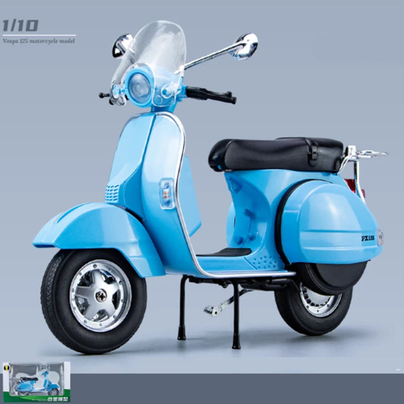 Original 1:10 Vespa 125 Classics Motorcycle Model Alloy Scooter Off Road Autocycle Simulation Collectibles for Gift, Toys