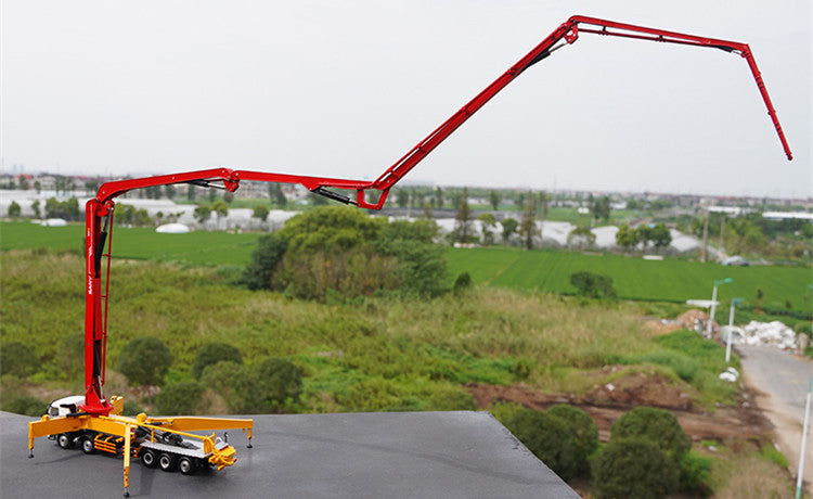 High-Fidelity 1:50 SANY Volvo 62M Diecast Concrete Pump Truck Model - Alloy Volvo Engineering Vehicle with Extendable Boom & Rotating Cabin
