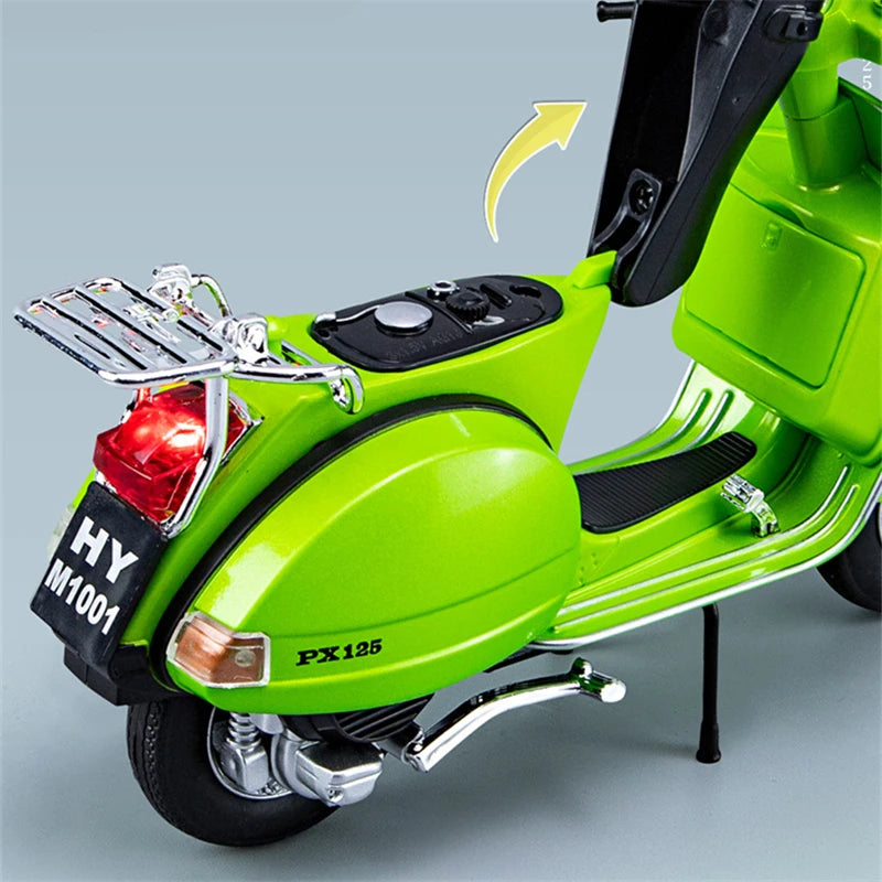 Original 1:10 Vespa 125 Classics Motorcycle Model Alloy Scooter Off Road Autocycle Simulation Collectibles for Gift, Toys
