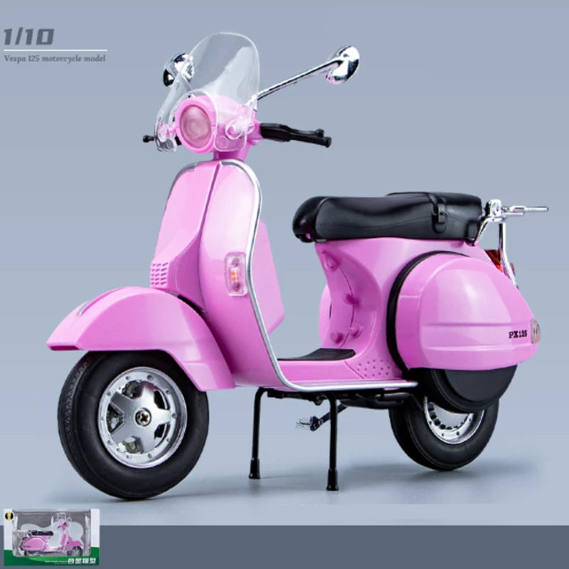 Original 1:10 Vespa 125 Classics Motorcycle Model Alloy Scooter Off Road Autocycle Simulation Collectibles for Gift, Toys