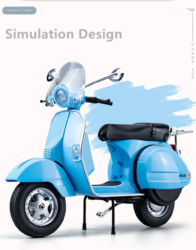 Original 1:10 Vespa 125 Classics Motorcycle Model Alloy Scooter Off Road Autocycle Simulation Collectibles for Gift, Toys