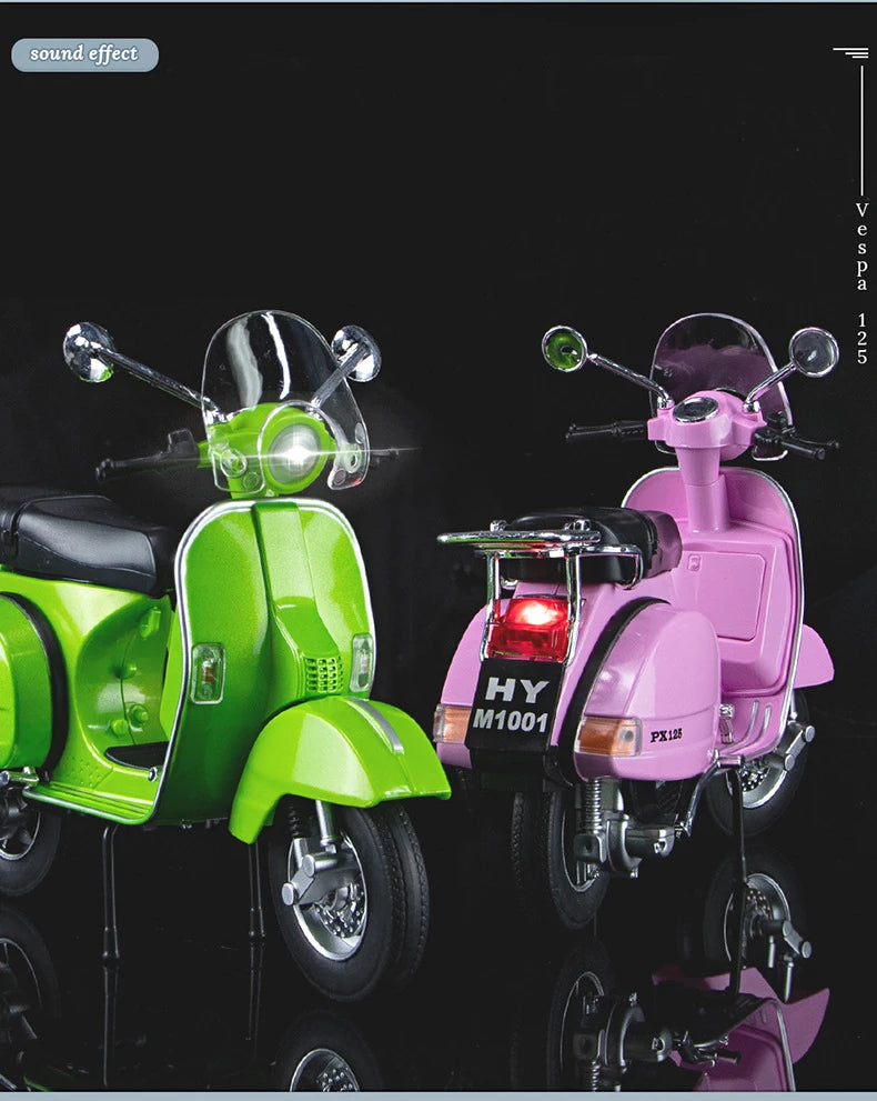 Original 1:10 Vespa 125 Classics Motorcycle Model Alloy Scooter Off Road Autocycle Simulation Collectibles for Gift, Toys