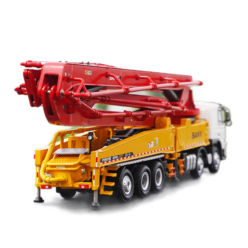 High-Fidelity 1:50 SANY Volvo 62M Diecast Concrete Pump Truck Model - Alloy Volvo Engineering Vehicle with Extendable Boom & Rotating Cabin