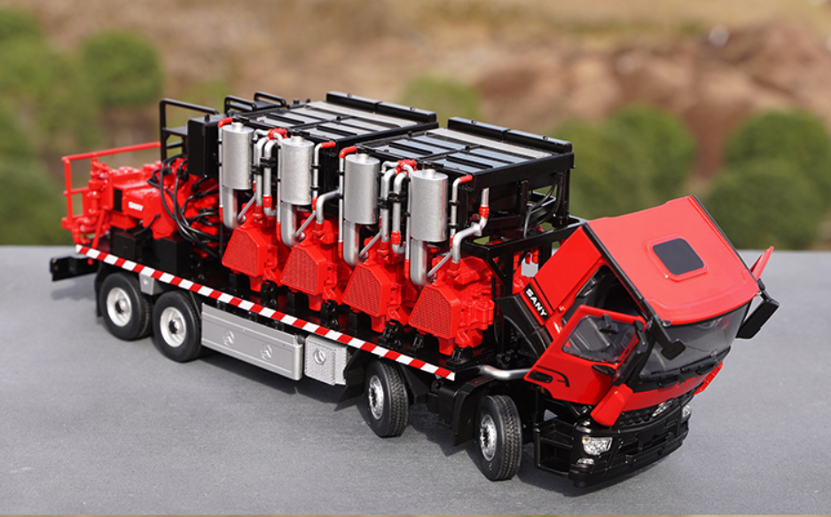 Original factory 1:32 SANY 2500 Diecast hydraulic fracturing truck model, oil operation truck, metal transport truck models for gift