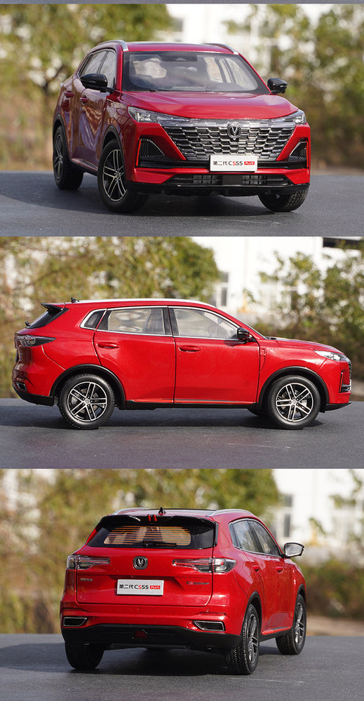 Original factory high quality red 1:18 Changan CS55 PLUS 2021 Diecast Scale SUV alloy simulation car model for gift