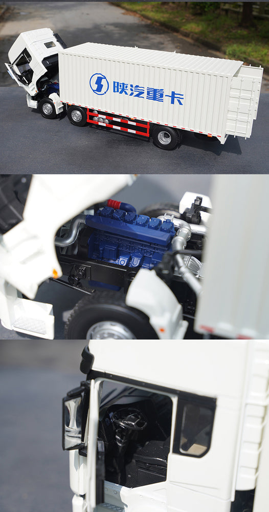 Original factory 1:24 Shaanxi Delong X6000 White diecast container truck model for gift, toys