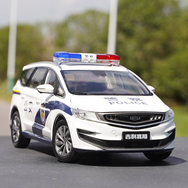 Original factory 1:18 GEELY Jiaji diecast police car model MPV 2019 version Alloy commercial car for gift, collection