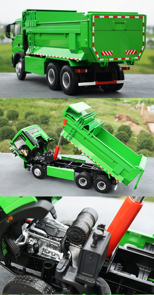 Original factory 1:24 diecast Sinotruk HOWO TX green alloy dump truck models for collection, gift