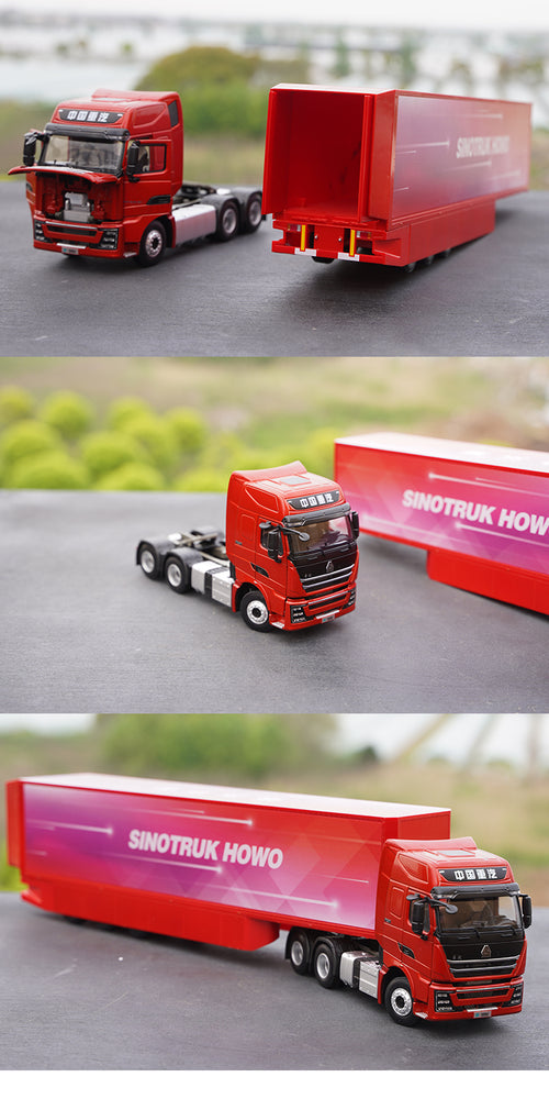 Original factory Sinotruck Brand new 1:36 Diecast HOWO T7H Tractor truck models alloy container truck model for gift