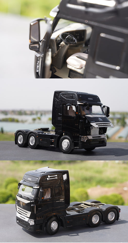 Original factory Black 1:24 Sinotruk HOWO A7 Diecast tractor model for gift, collection