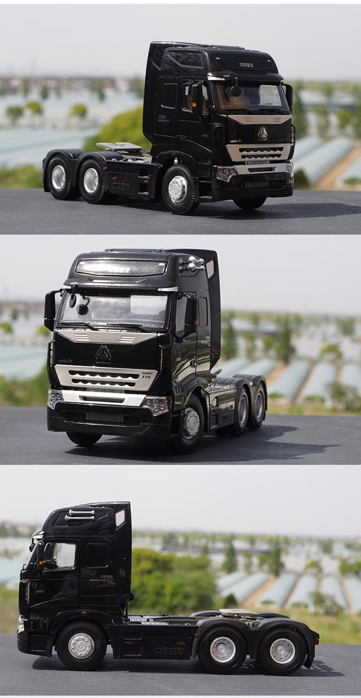 Original factory Black 1:24 Sinotruk HOWO A7 Diecast tractor model for gift, collection