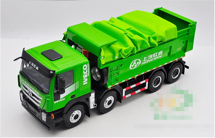 Original factory Green/Red 1:24 SAIC Hongyan IVECO GISINFO intelligent 8*4 6*4 diecast dump truck model for gift, collection