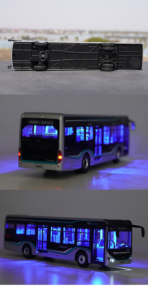 Original factory 1:42 Golden Dragon Weiblue Azure diecast alloy bus model with lamps for gift, collection