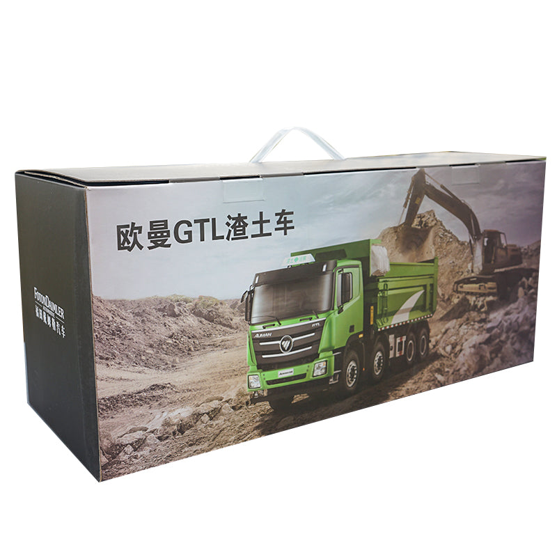 Original factory diecast 1:24 foton Auman GTL dumper model, diecast green eco-friendly dump truck model with small gift