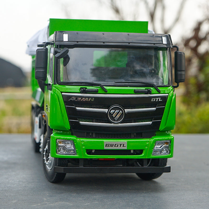 Original factory diecast 1:24 foton Auman GTL dumper model, diecast green eco-friendly dump truck model with small gift