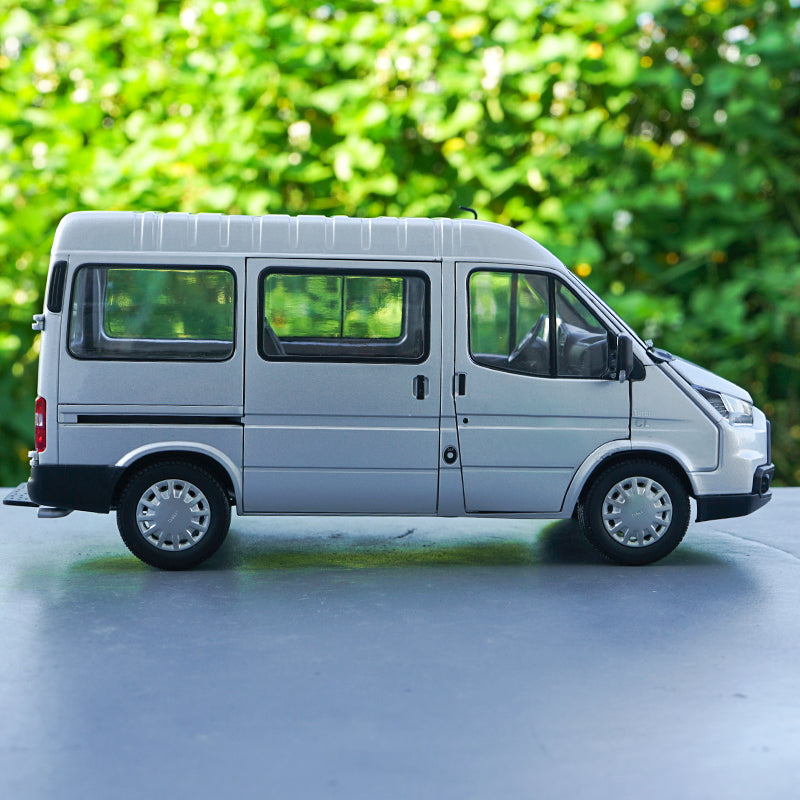 Original factory exquisite diecast 1:18 JMC Teshun Transit Silver MPV Alloy Toy Car Miniature for gift