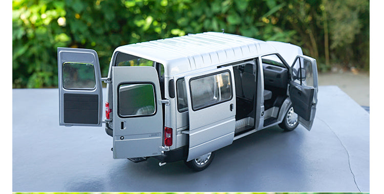 Original factory exquisite diecast 1:18 JMC Teshun Transit Silver MPV Alloy Toy Car Miniature for gift