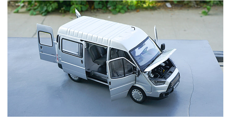 Original factory exquisite diecast 1:18 JMC Teshun Transit Silver MPV Alloy Toy Car Miniature for gift