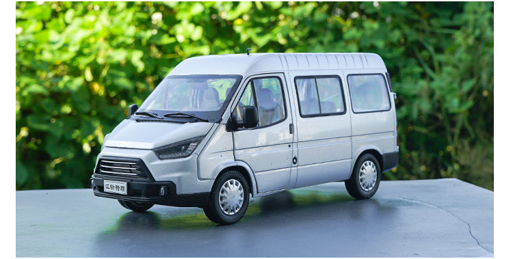 Original factory exquisite diecast 1:18 JMC Teshun Transit Silver MPV Alloy Toy Car Miniature for gift