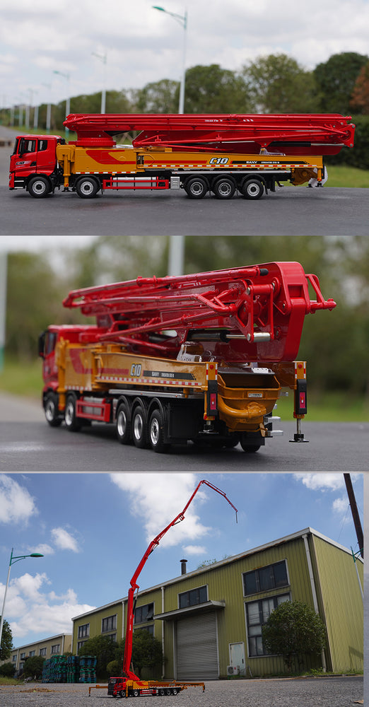Original factory 1:35 SANY 5 Bridge 670C10 Diecast Pump truck model Alloy Engineering Mounted concrete mixer pump for gift