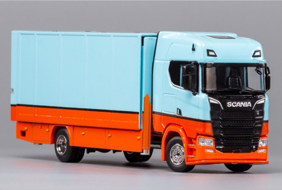 1:64 GCD Scania S730 double decker transporter trailer model, diecast container heavy truck alloy model