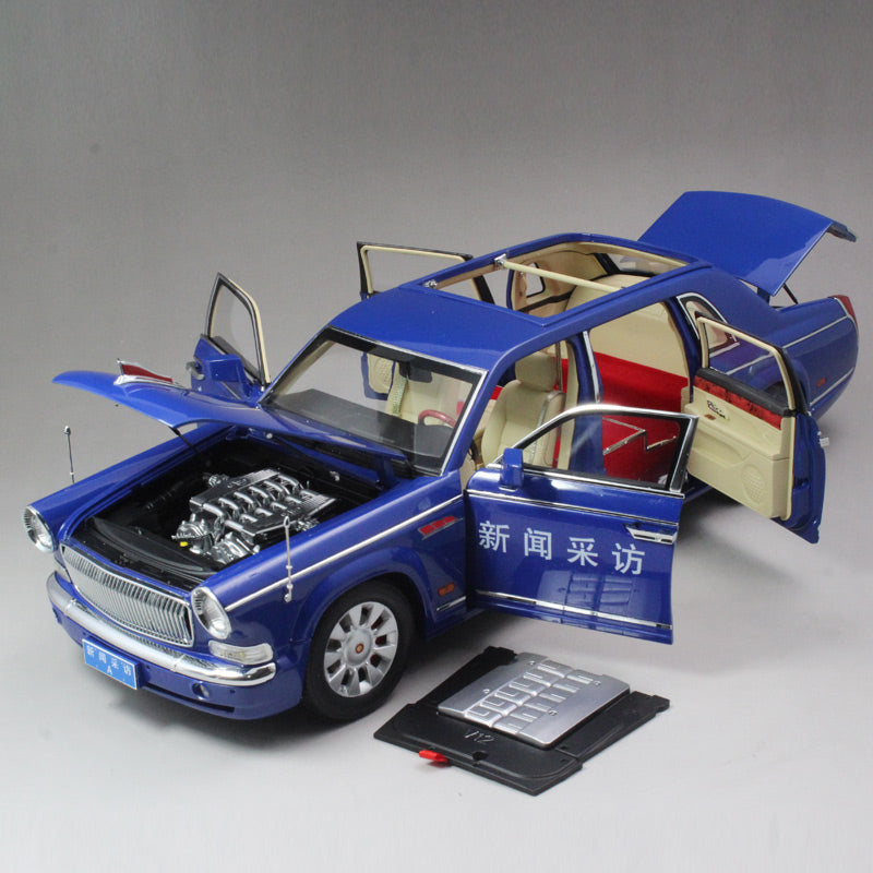 Zinc alloy Car Model 1:18 Hongqi CA7600 Newsvan Car C (Blue) Limited Version With stow number