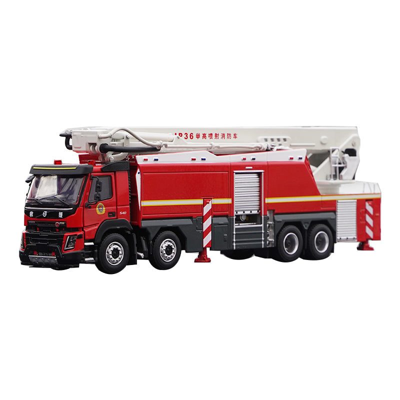 Original factory 1:50 Volvo lift high jet three-phase jet fire truck simulation alloy model China fire rescue gift