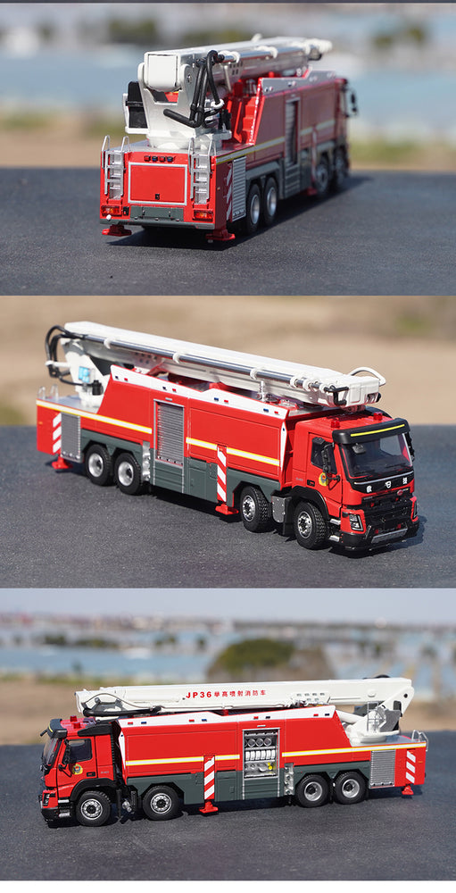 Original factory 1:50 Volvo lift high jet three-phase jet fire truck simulation alloy model China fire rescue gift