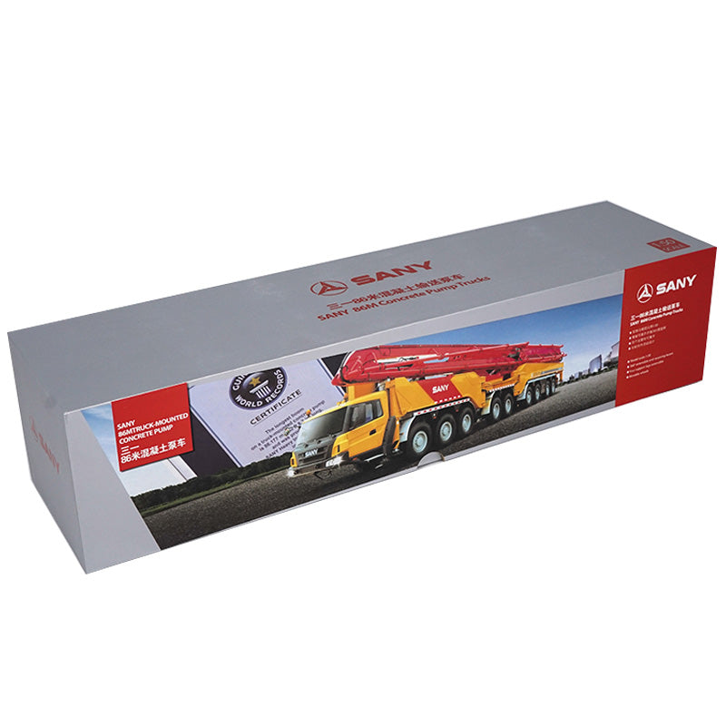 Authentic collectiable 1:50 Sany 86m Diecast Concrete cement pump truck models for gift, display